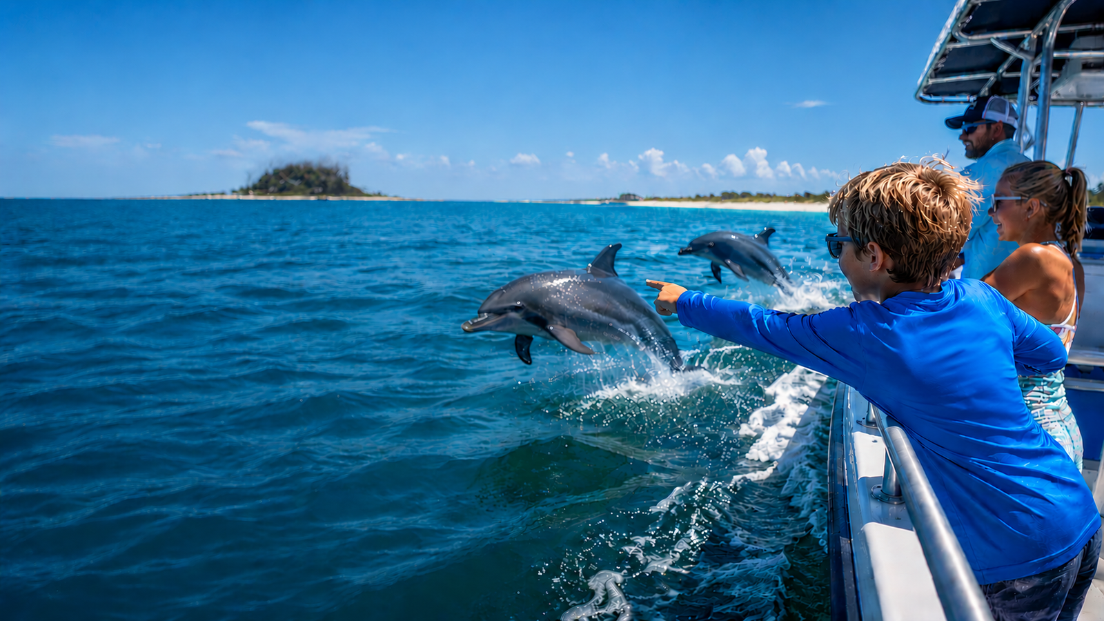 Wild dolphins swimming in the Gulf of Mexico